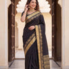 Midnight Black Royal Silk Saree with Antique Gold Zari Border
