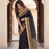 Midnight Black Royal Silk Saree with Antique Gold Zari Border