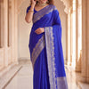 Royal Sapphire Banarasi Silk Saree with Silver Heritage Zari Border
