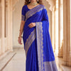 Royal Sapphire Banarasi Silk Saree with Silver Heritage Zari Border