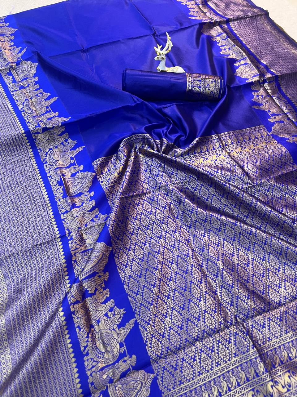 Royal Sapphire Banarasi Silk Saree with Silver Heritage Zari Border