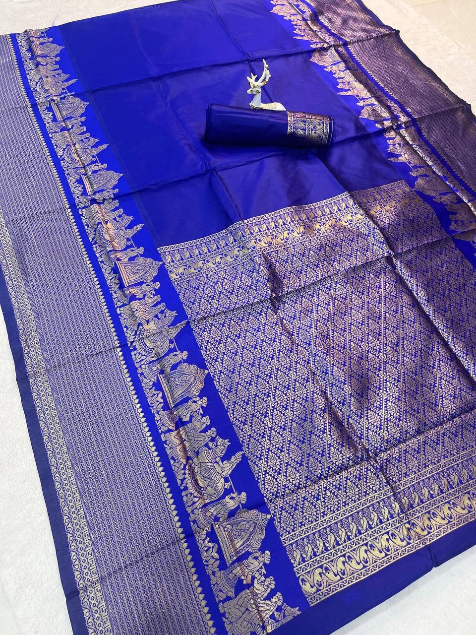 Royal Sapphire Banarasi Silk Saree with Silver Heritage Zari Border