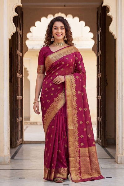 Royal Magenta Banarasi Silk Saree with Grand Antique Zari Border