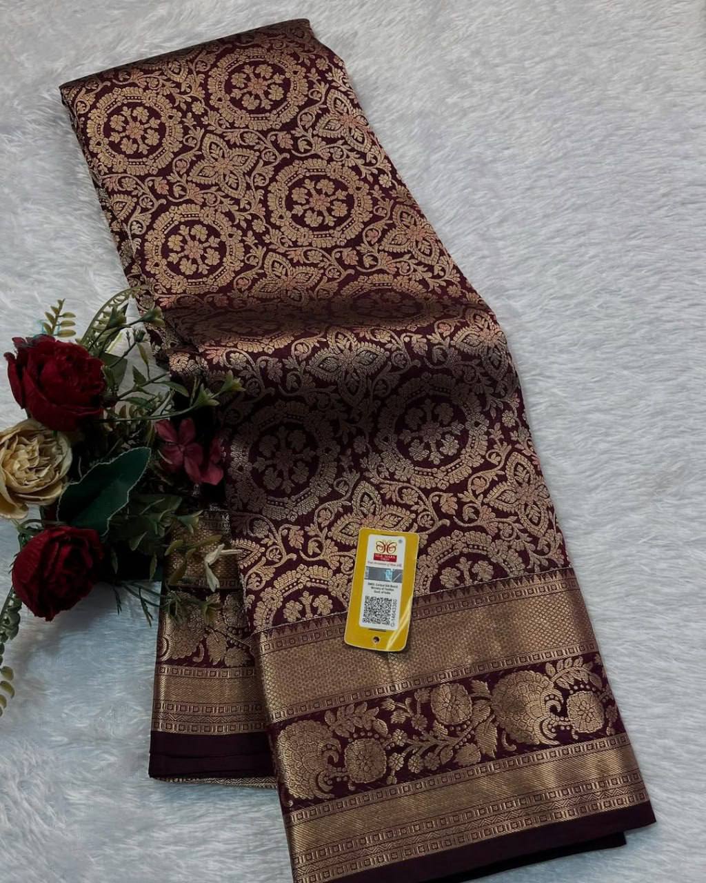 Maroon Antique Gold Banarasi Silk Saree