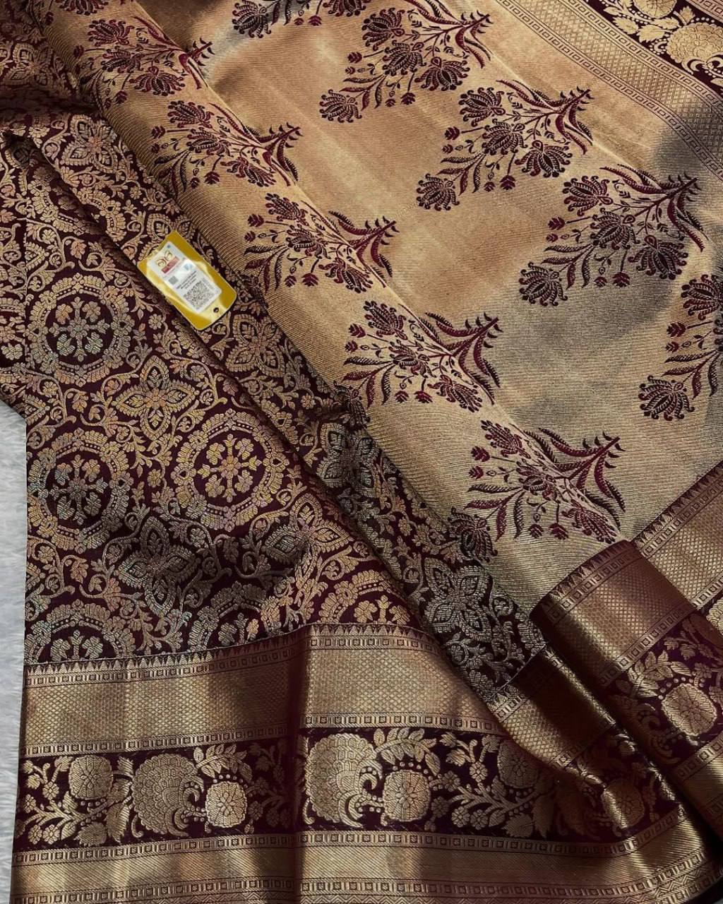 Maroon Antique Gold Banarasi Silk Saree