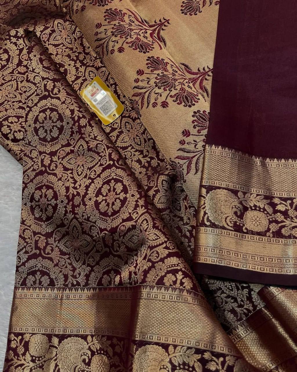 Maroon Antique Gold Banarasi Silk Saree