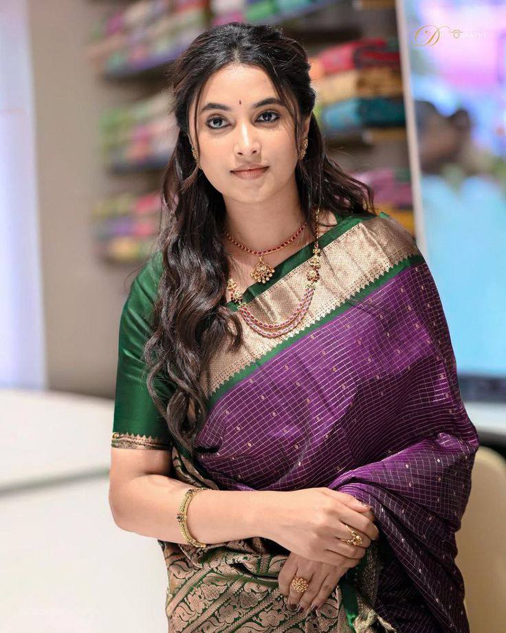Royal Purple & Green Silk Saree