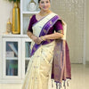 Ivory Purple Zari Silk Saree