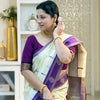 Ivory Purple Zari Silk Saree