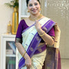 Ivory Purple Zari Silk Saree