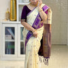 Ivory Purple Zari Silk Saree