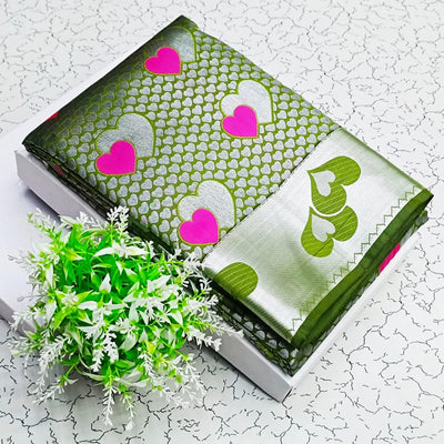 Green Heart Design Silk Saree