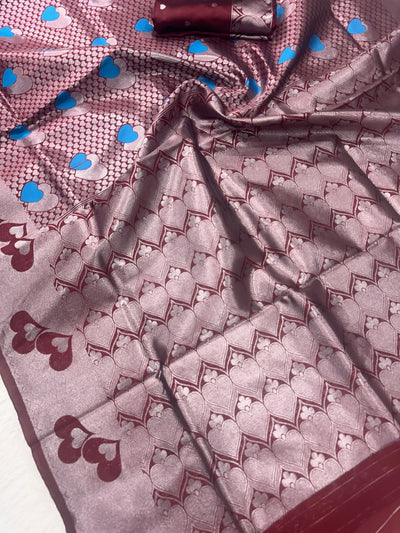 Heart Motif Banarasi Silk Saree with Rich Woven Border
