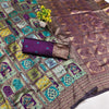 Traditional Mehendi Green Silk Blend Saree with Ethnic Block Prints & Rich Zari Border