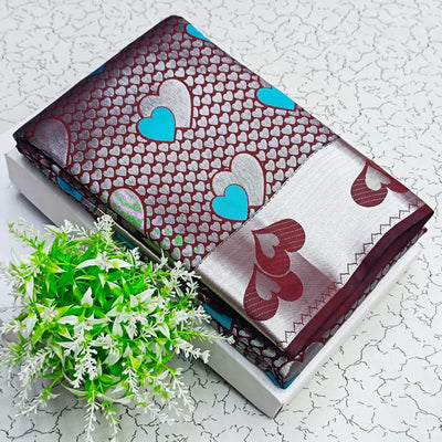 Heart Motif Banarasi Silk Saree with Rich Woven Border