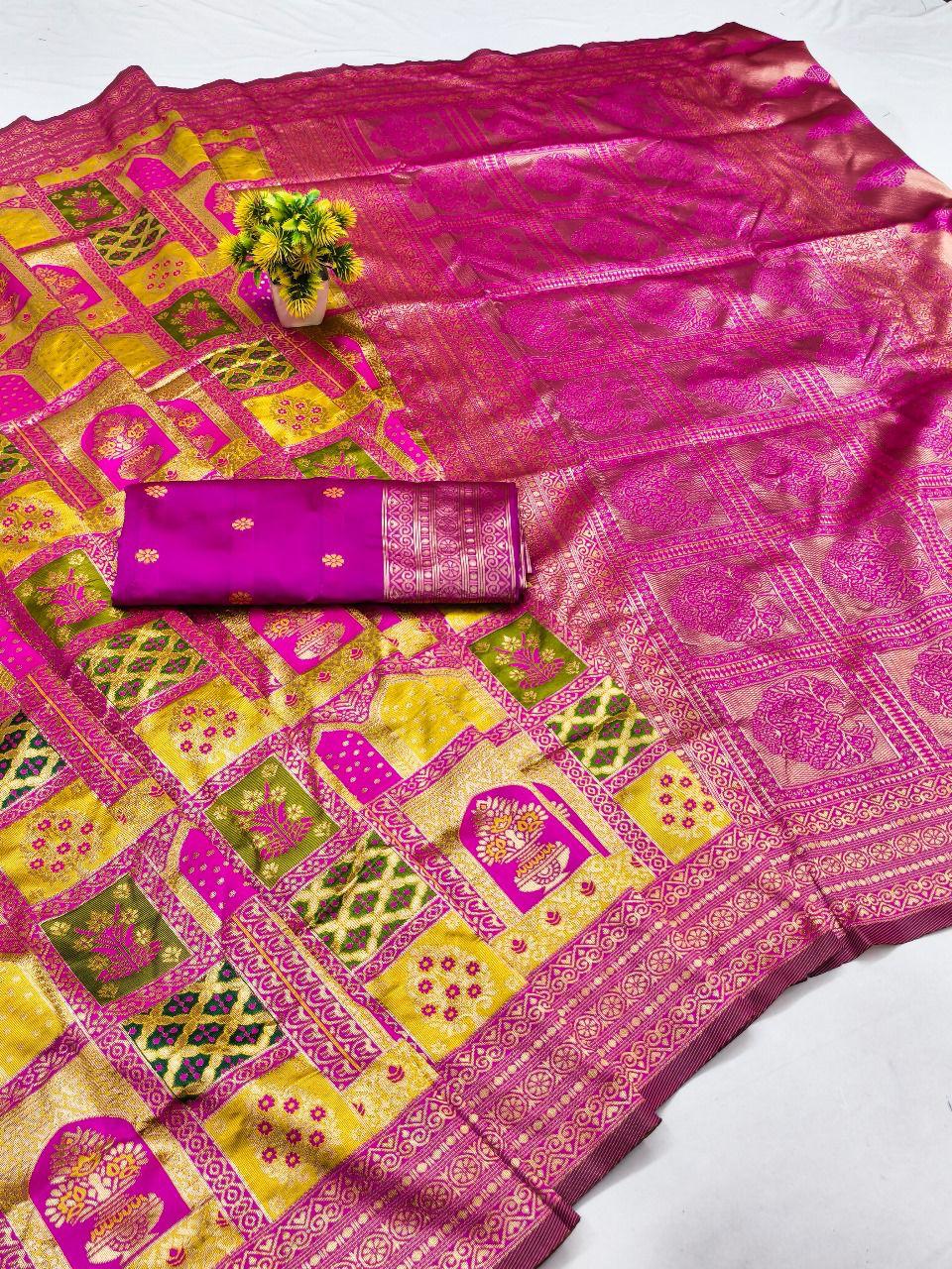 Royal Heritage Silk Blend Saree with Mughal Arch Prints & Rich Zari Pallu