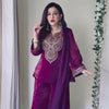 Wine Purple Embroidered Kurta Pant Dupatta Set – Festive Wear