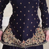 Navy Blue Velvet Kurta Set with Floral Embroidery & Dupatta