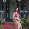 Rose Pink Floral Printed Silk Saree with Elegant Border & Designer Pallu