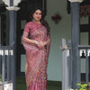 Rosewood Pink Kalamkari Inspired Printed Saree with Folk Motifs & Ornate Tassel Pallu