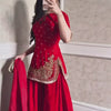 Red Embroidered Kurta Set with Fringe Border Dupatta & Palazzo