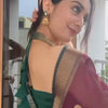 Deep Wine Chanderi Saree with Emerald Green Halter Neck Blouse