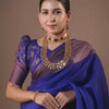 Royal Blue Banarasi Silk Saree with Antique Copper Zari Weaving & Designer Blouse Piece