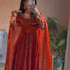 Rust Orange Embroidered Anarkali Kurta Set with Dupatta & Bottom – Festive Ethnic Wear for Women