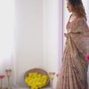 Heritage Beige Linen Saree with Rust Brown Artistic Border & Traditional Figurative Story Prints | Premium Cultural & Festive Wear
