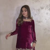 Wine Velvet Embroidered Kurti Palazzo Set with Dupatta