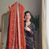 Rust Orange Embroidered Anarkali Kurti Set with Pants & Dupatta