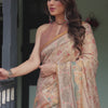 Ivory Beige Handcrafted Printed Silk Saree with Traditional Motifs & Designer Pallu