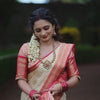 Cream and Peach Silk Saree with Pink Woven Border