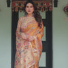 Sunlit Mustard Kalamkari Inspired Printed Saree with Ornamental Border & Artistic Pallu