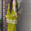 Olive Green Embroidered Crop Top Sharara Set with Dupatta