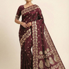 Wine Maroon Silk Saree with Grand Gold Zari Peacock & Floral Border