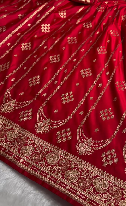 Elegant Red Banarasi Silk Saree with Intricate Golden Zari Weaving