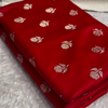 Bright Red Banarasi Silk Saree with Gold Zari Rose Buti Motifs & Traditional Woven Border