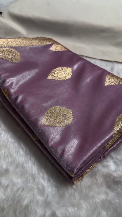 Lavender Purple Banarasi Silk Saree with Gold Zari Paisley Motifs & Elegant Woven Border