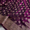 Dark Wine Satin Silk Saree with Intricate Golden Zari Floral Weaving and Rich Border