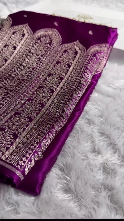 Royal Purple Banarasi Silk Saree With Silver Zari Weaving