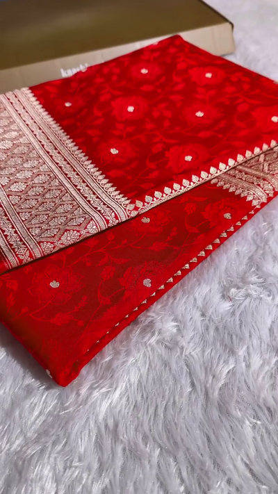 Royal Red Banarasi Silk Saree With Zari Weaving