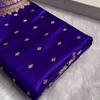 Royal Blue Satin Silk Saree with Intricate Golden Zari Border and Butta Design