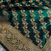 Dark Teal Green Banarasi Silk Saree with Heavy Gold Zari Floral Jaal & Rich Traditional Border