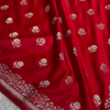 Bright Red Banarasi Silk Saree with Gold Zari Rose Buti Motifs & Traditional Woven Border