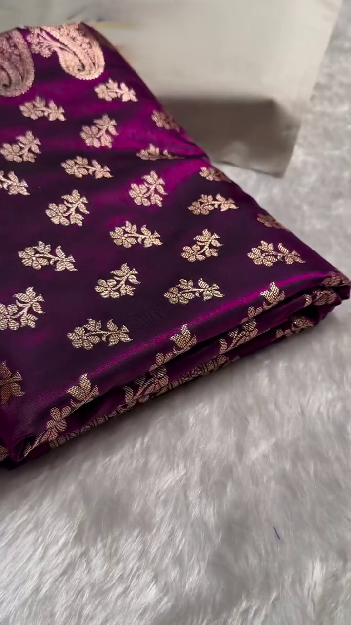 Dark Wine Satin Silk Saree with Intricate Golden Zari Floral Weaving and Rich Border