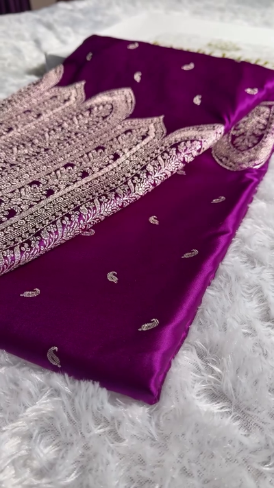 Royal Purple Banarasi Silk Saree With Silver Zari Weaving