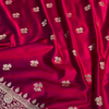 Deep Maroon Satin Silk Saree with Rich Golden Zari Border and Floral Butta Design