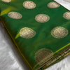 Emerald Green Satin Silk Saree with Grand Golden Zari Circular Motifs and Border