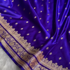 Royal Blue Satin Silk Saree with Intricate Golden Zari Border and Butta Design